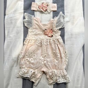 Haute Baby Girl Peach Blush Bubble Outfit